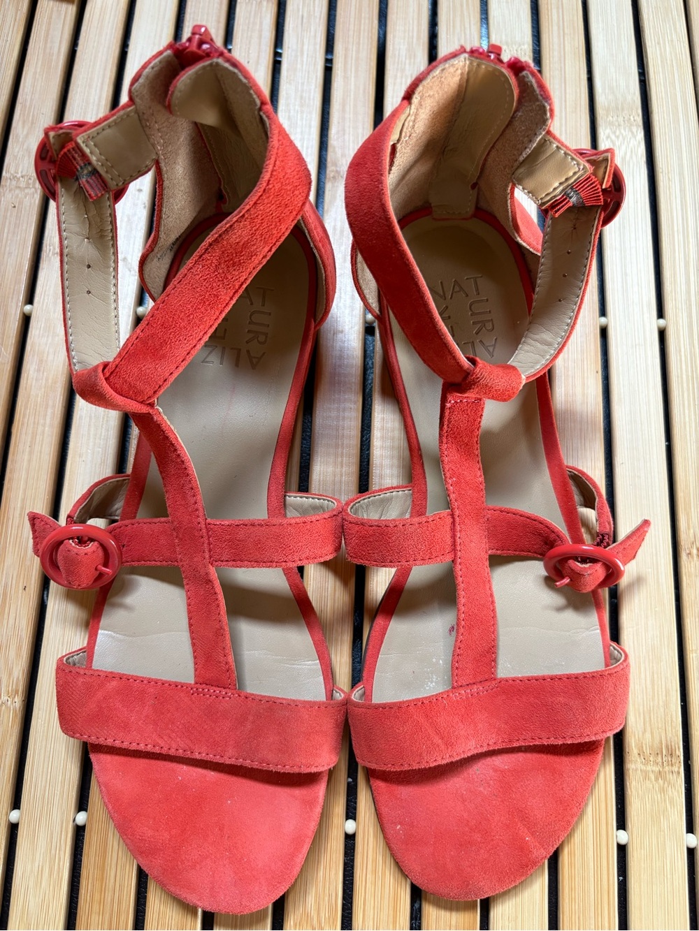 Naturalizer Orange Red Suede Strappy Sandals